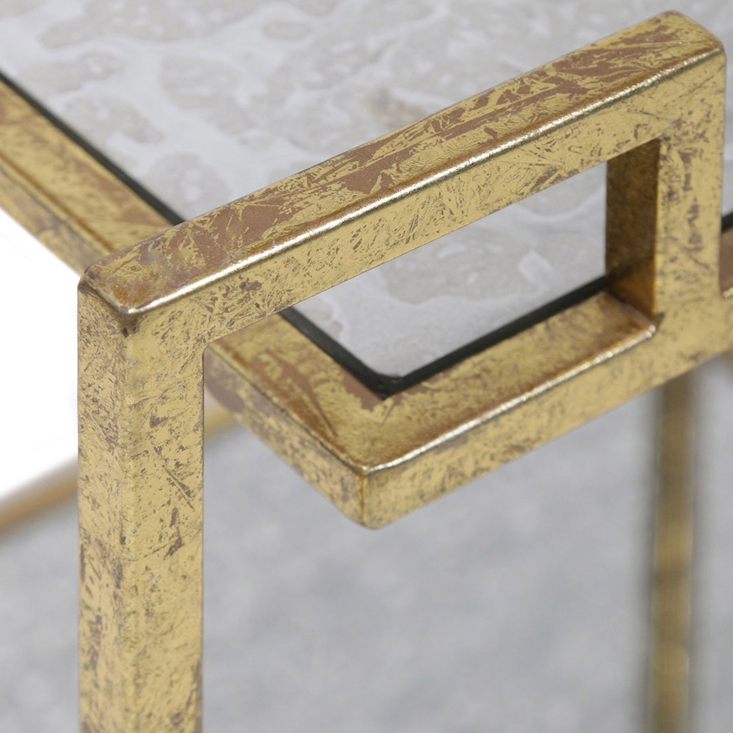 Two-tier iron square table with mirror detail