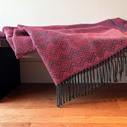 Dark Grey & Fuchsia Pink Peruvian Alpaca Wool Throw