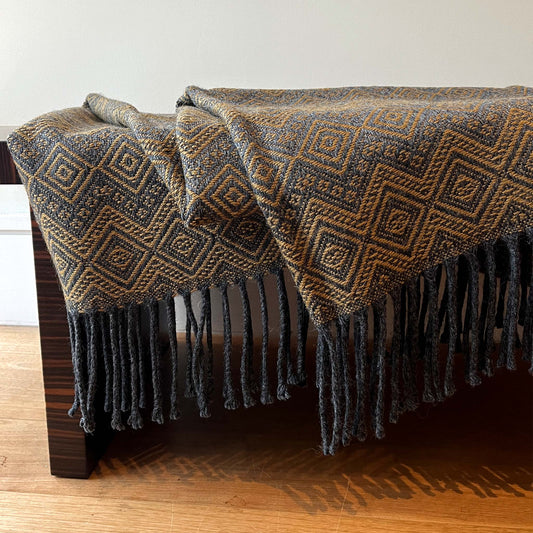 Dark Grey & Antique Gold Peruvian Alpaca Wool Throw