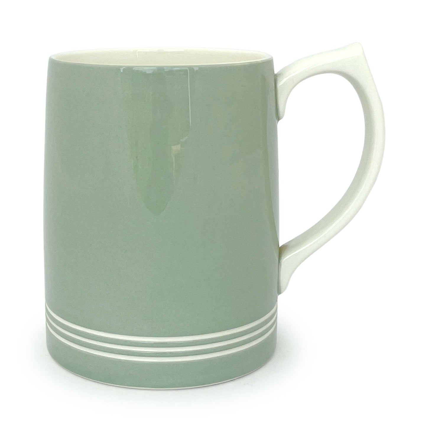 Vintage Wedgwood Keith Murray celadon tankard mug with white ribbed decoration and white handle