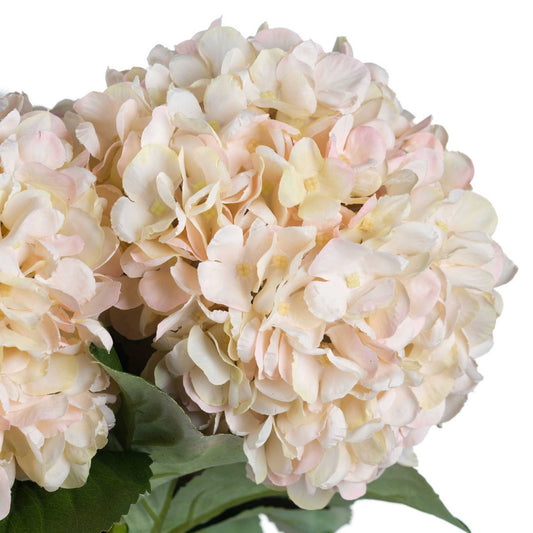 Creamy ivory and peach toned white faux hydrangea stem 