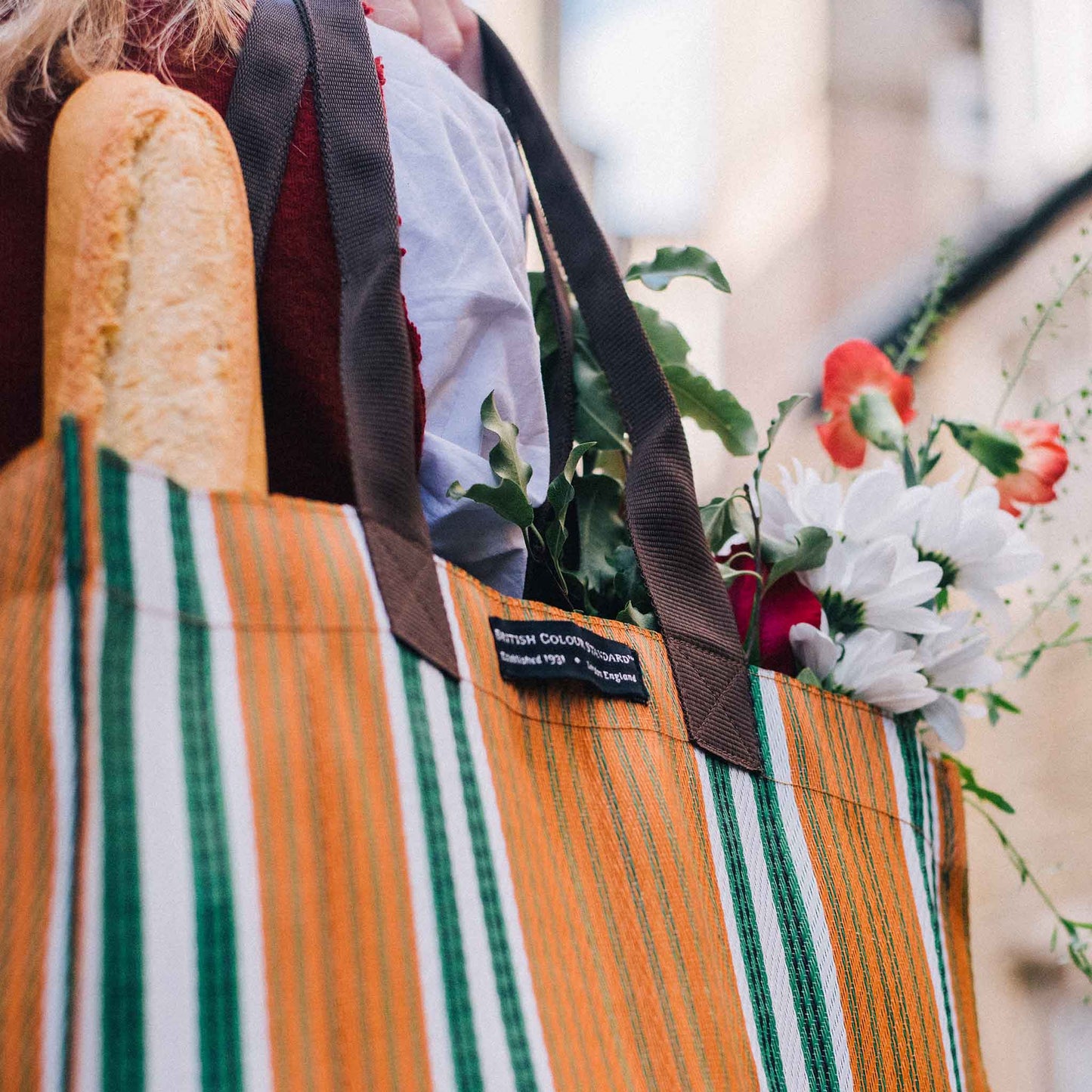 Woven Market Shopper in Spanish Orange & Grass Green