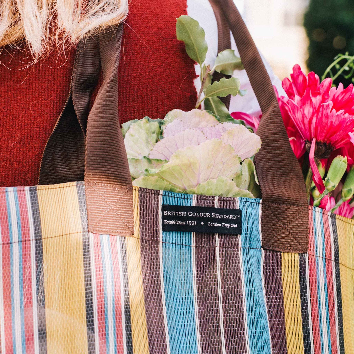 Woven Market Shopper in Spanish Orange & Grass Green