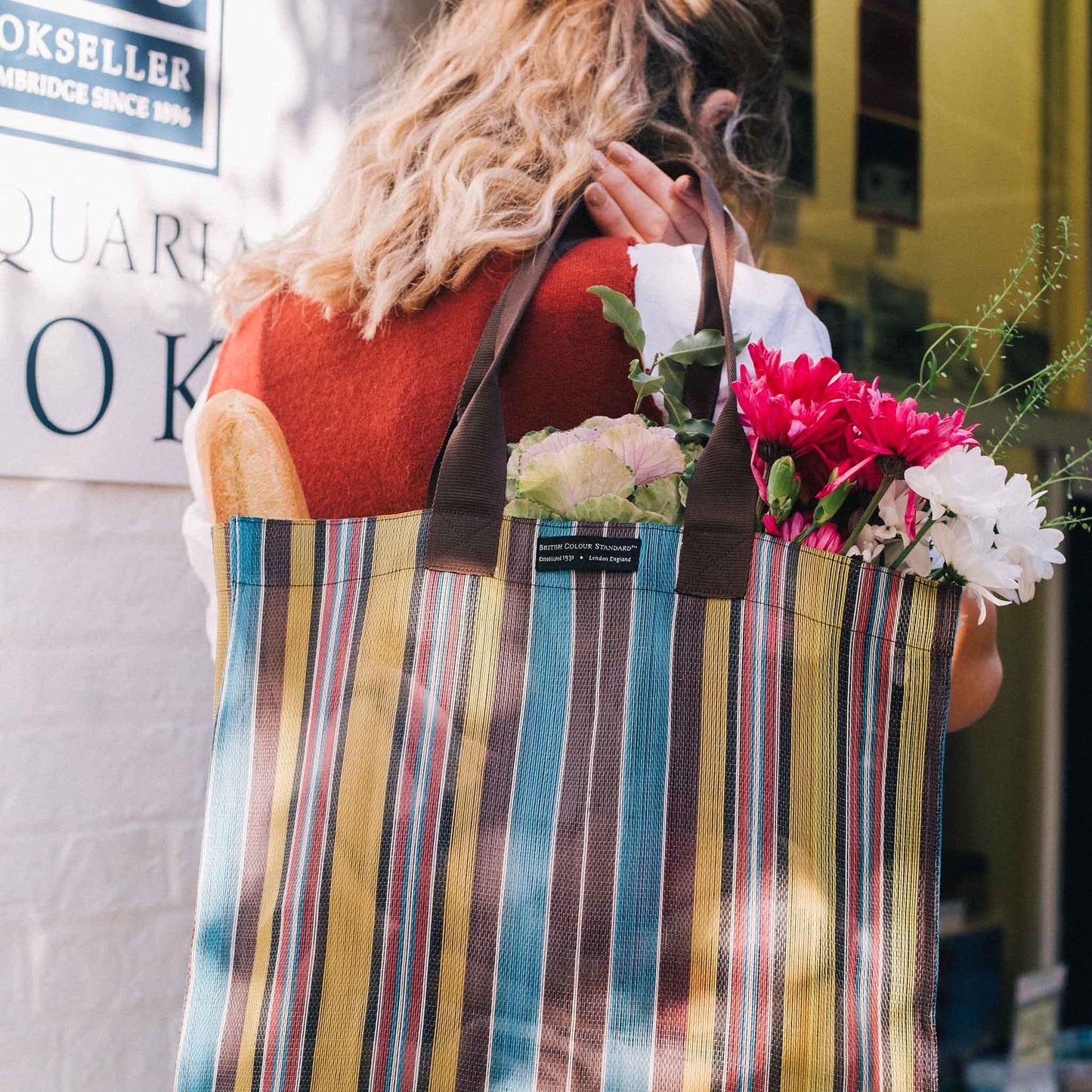 Woven Market Shopper in Spanish Orange & Grass Green