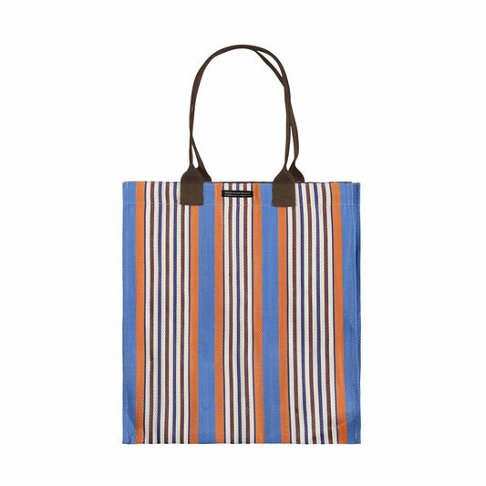 Woven Market Shopper in Marmalade Orange, Mediterranean Blue, & White