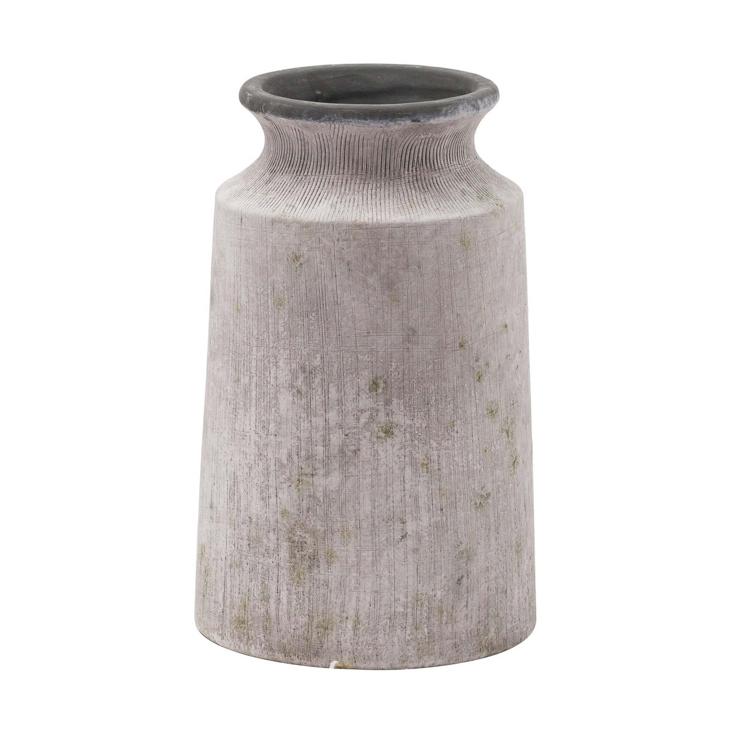 Urn style stone effect vase with horizontal textured lines vase with cinched neck