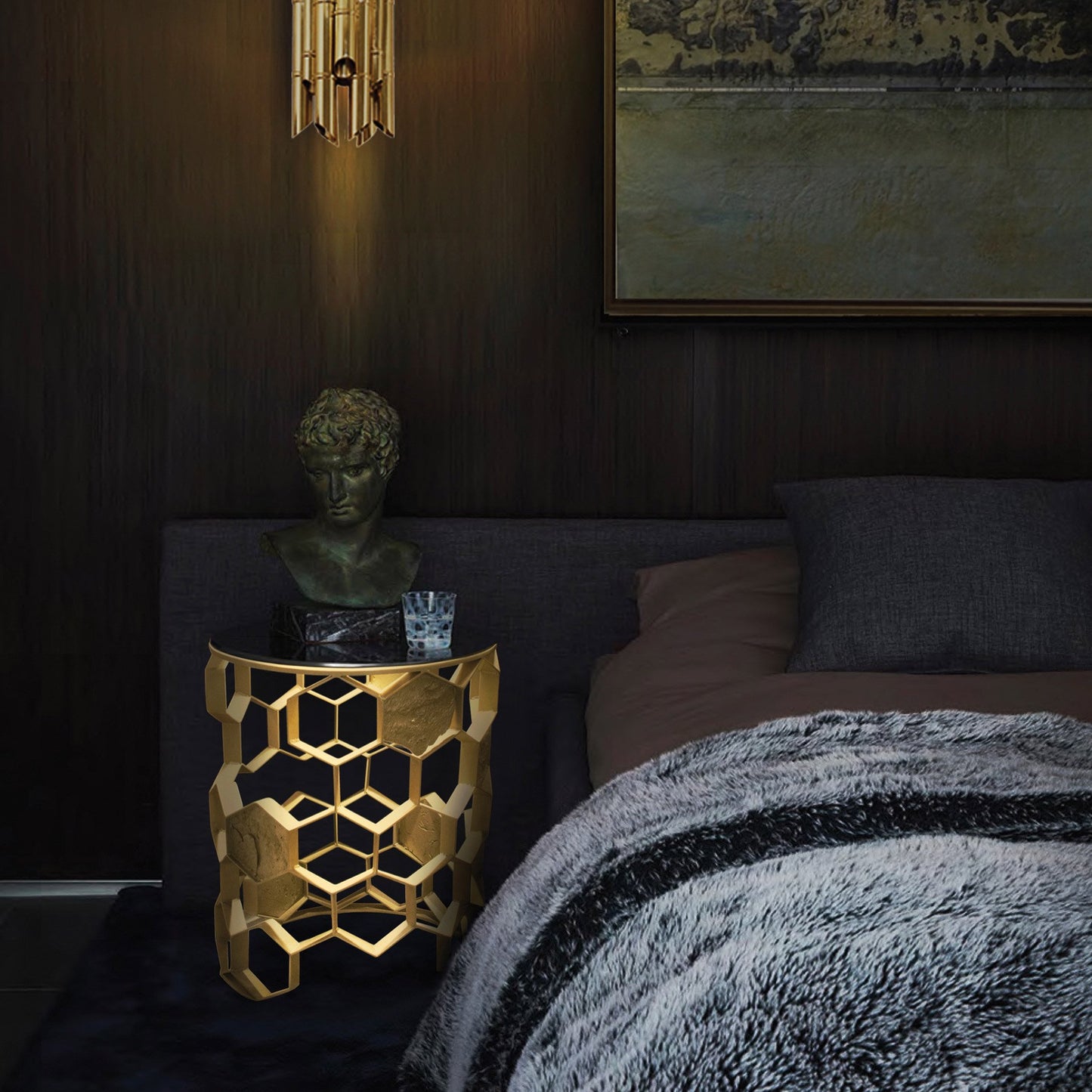 Gold luxurious Brass and glass side table luxury home bedroom