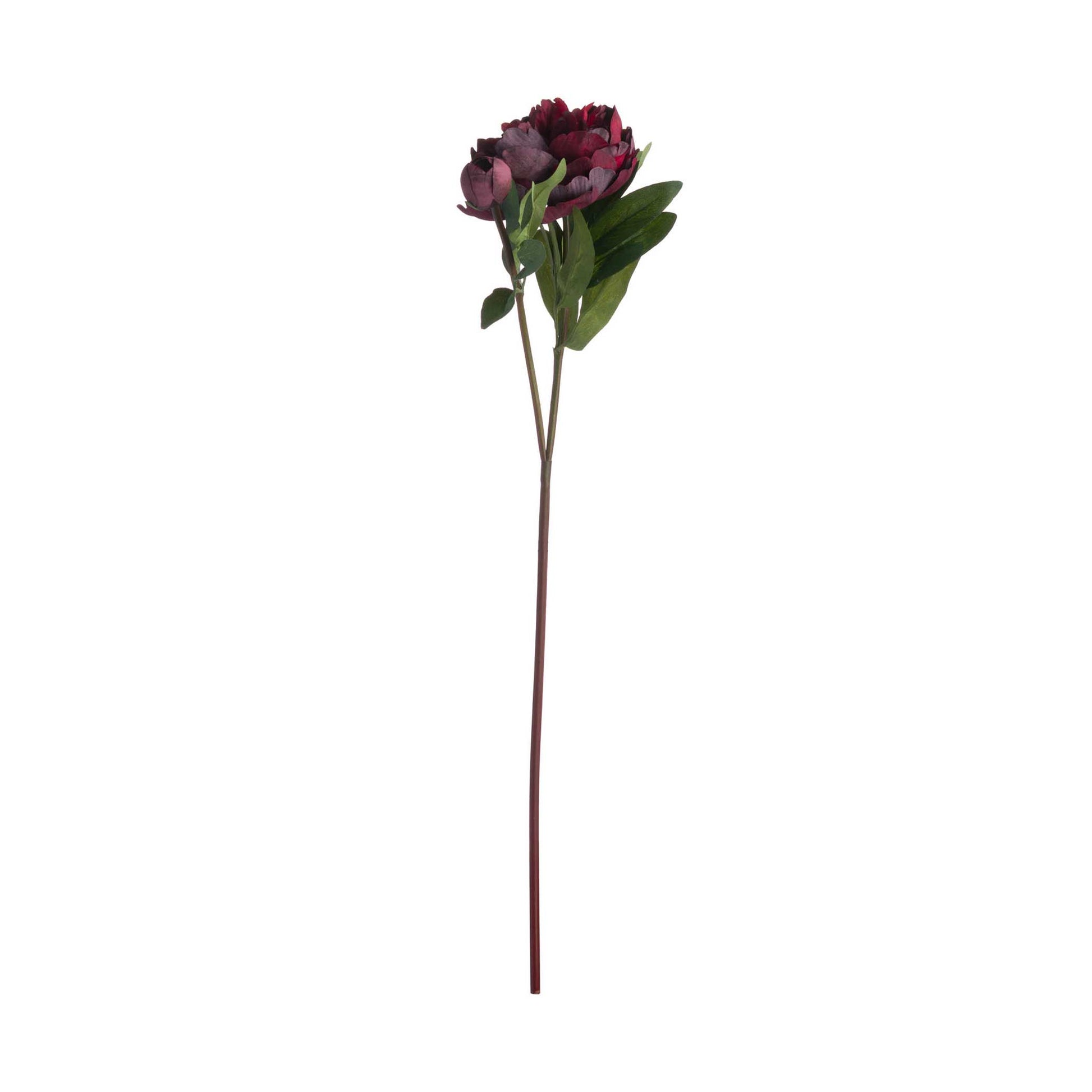 Single stem of dark, rich red faux peony