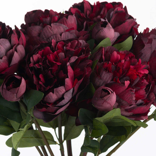 Bunch of dark, rich red faux peonies.