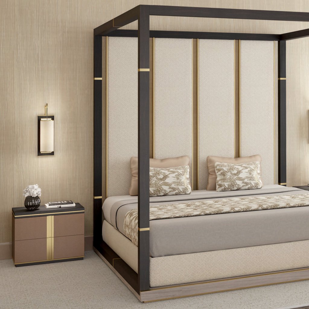 Lifestyle image showing the bedside drawer in a luxury bedroom