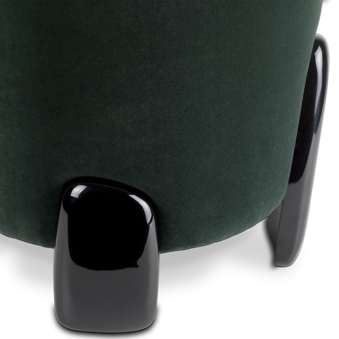 Contemporary upholstered footstool with black glossy base feet