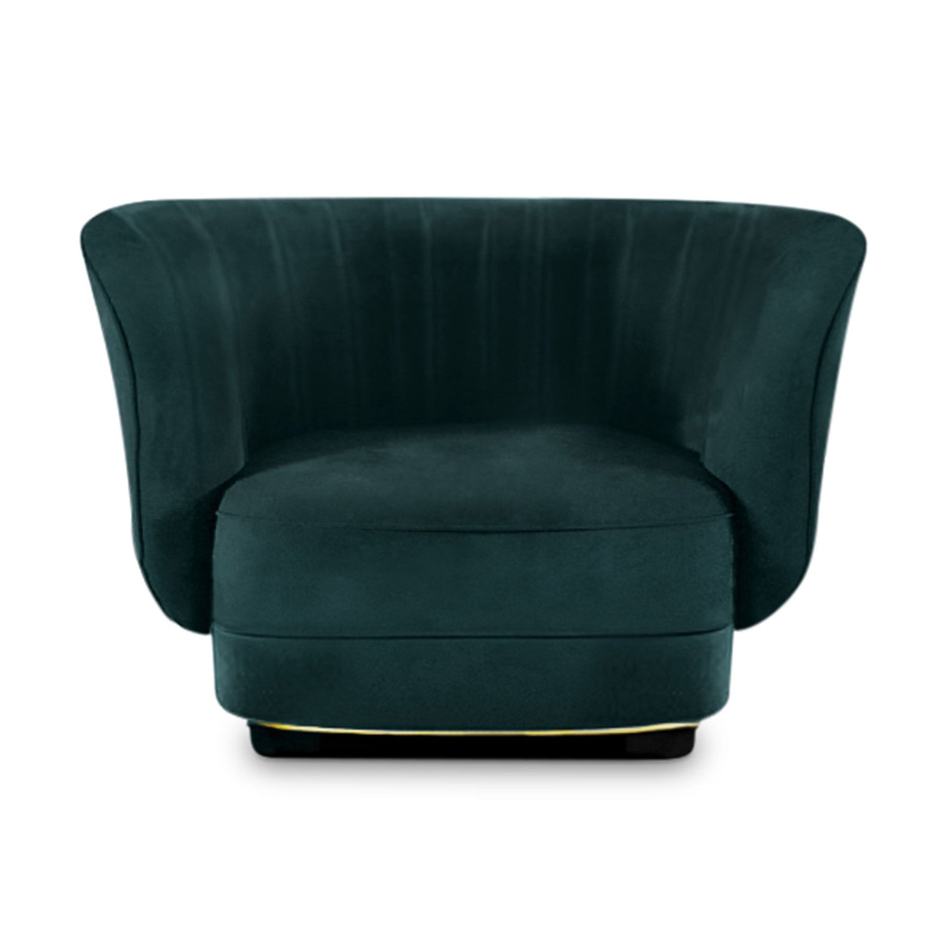 Algae teal green curved back velvet armchair with brass detail