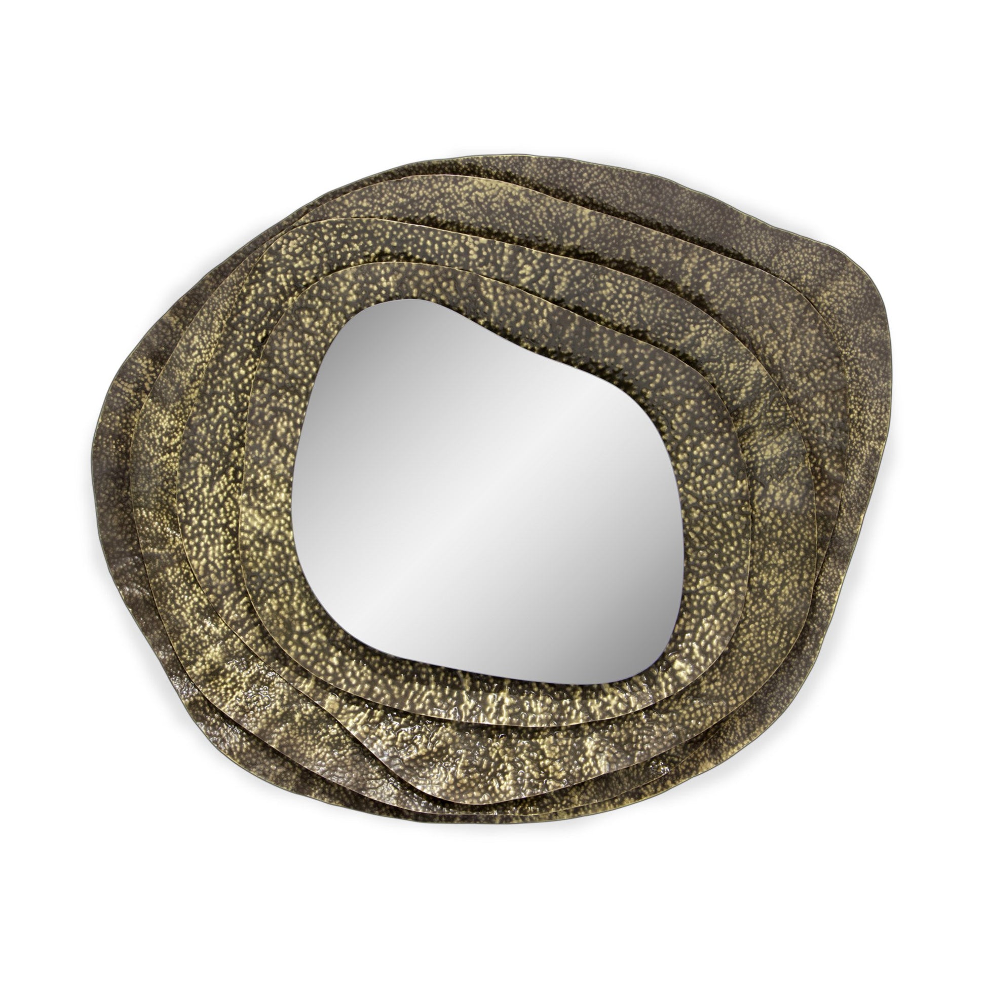 Dark brass round sculptural mirror