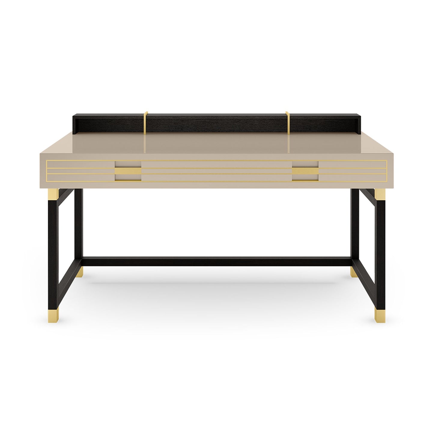 Solid wood designer desk with a satin open pore wood veneer top detail