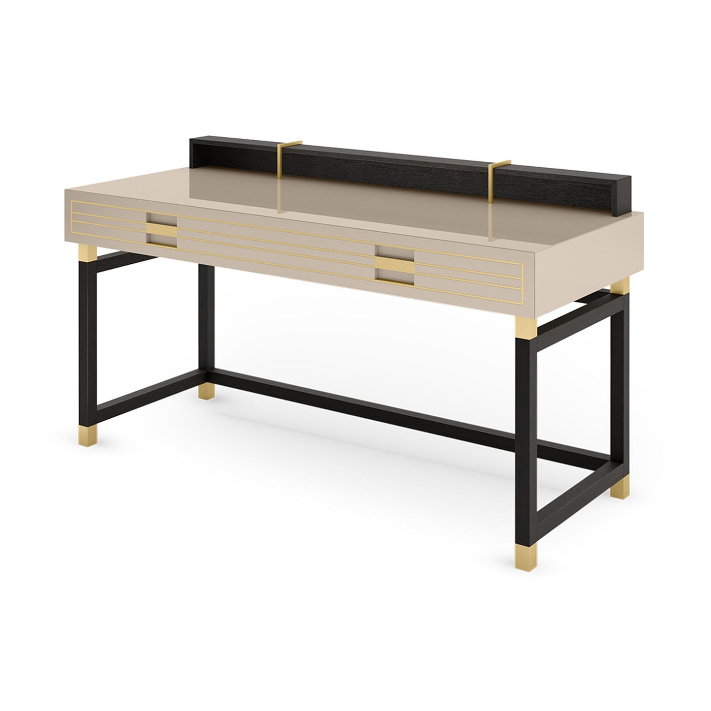 Solid wood designer desk in high gloss lacquered box and drawer fronts