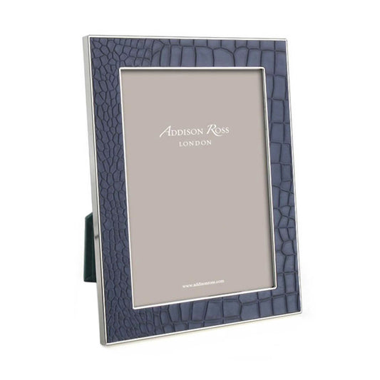 Blue grey faux crocodile patterned leather and silver photo frame