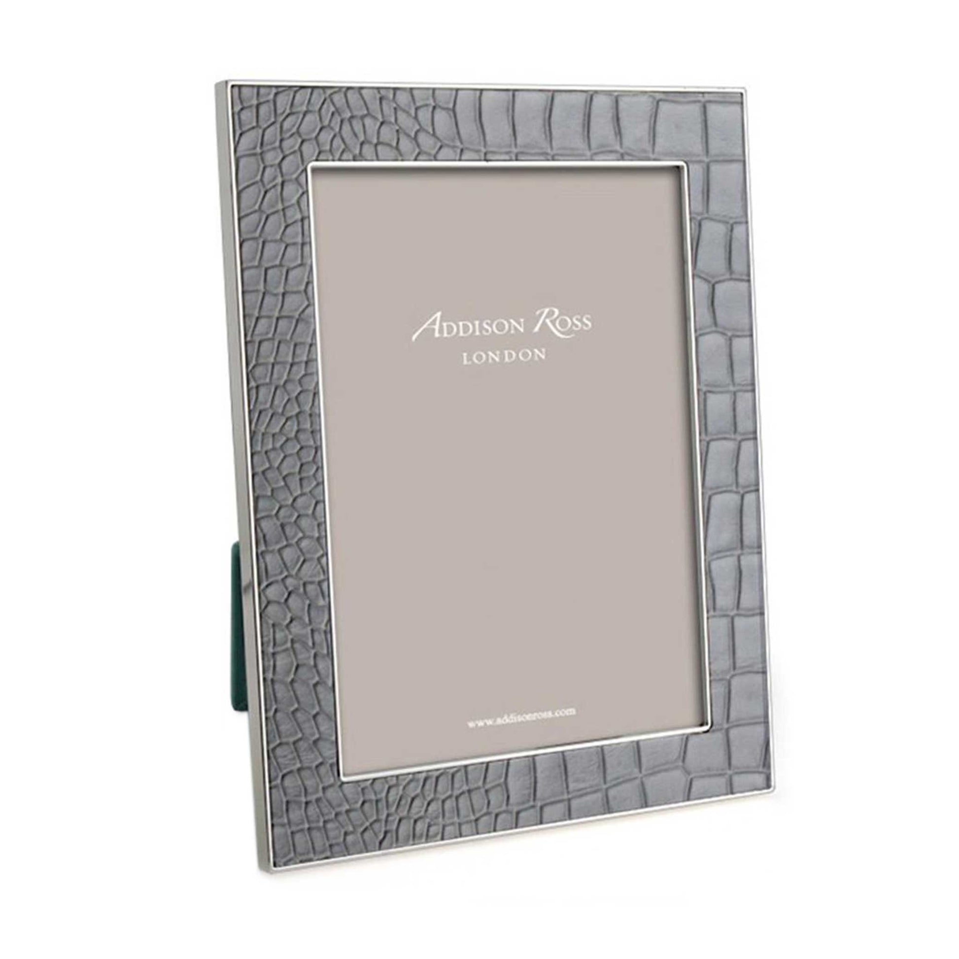 Dove grey faux crocodile patterned leather and silver photo frame