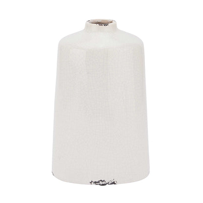 White crackle glazed vase, tapered form with small neck.