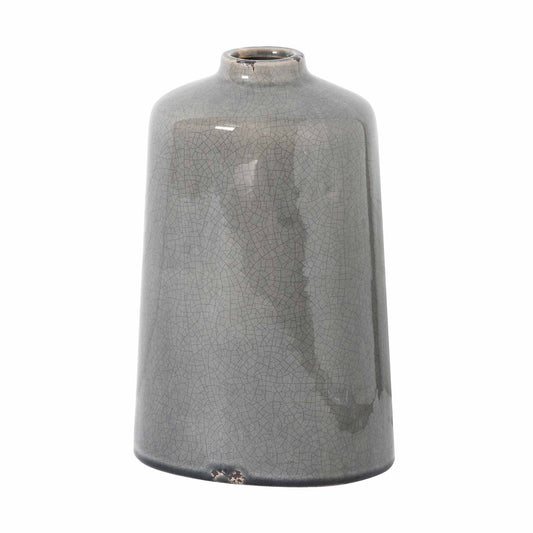 Grey crackle glazed vase, tapered form with small neck.