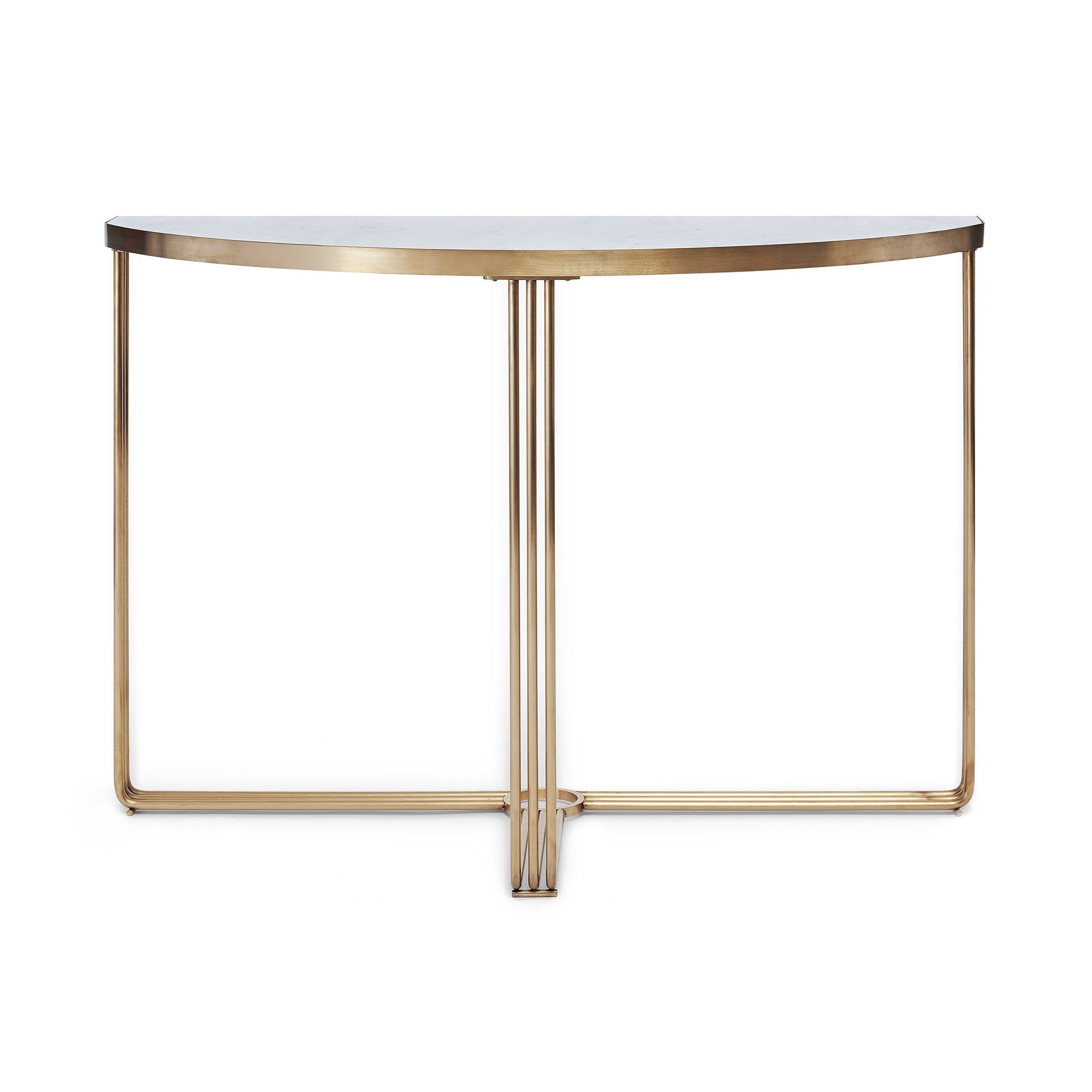 Half moon console table with marble and glass