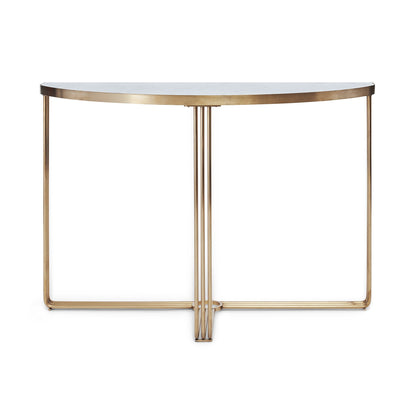 Half moon console table with marble and glass