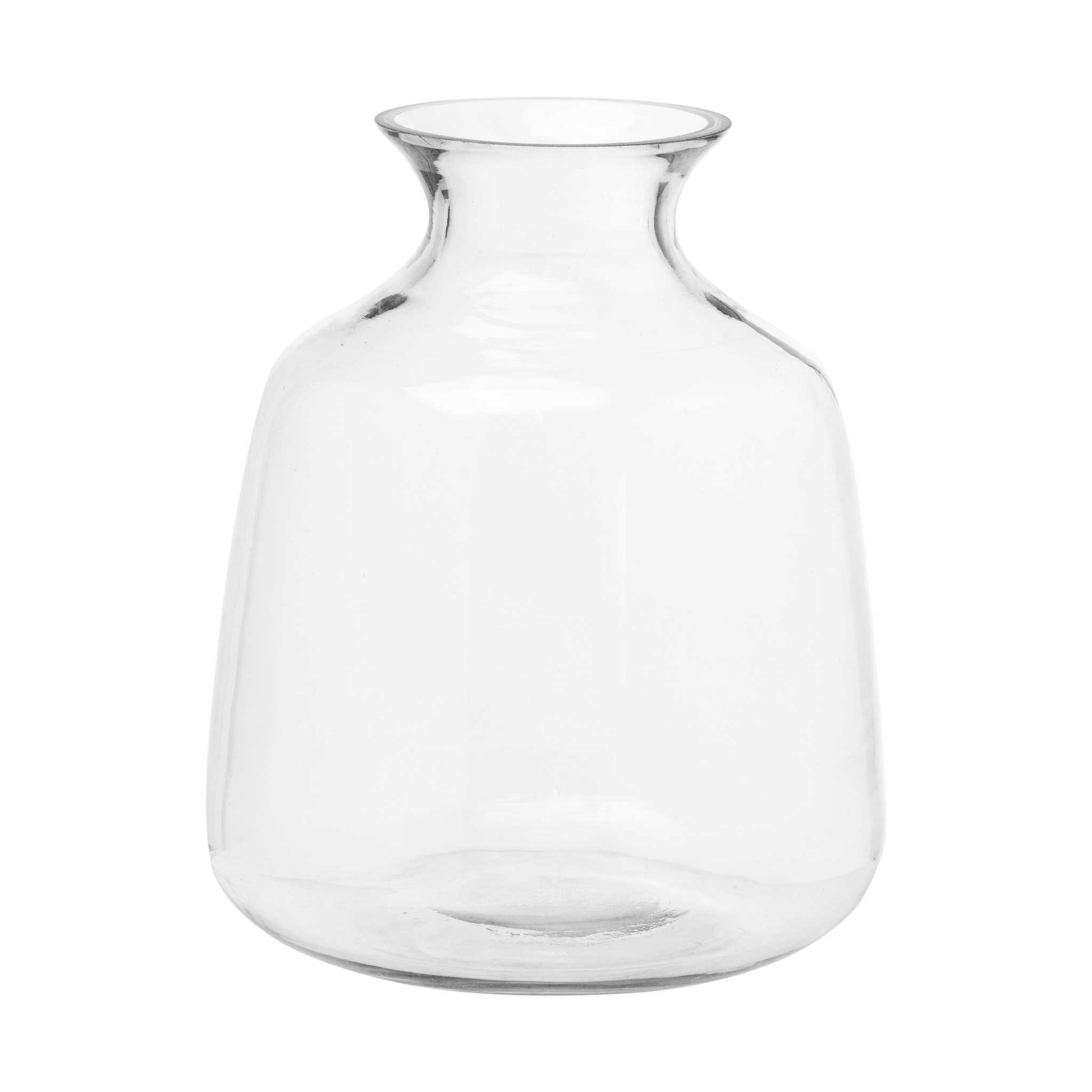 Elegant and minimal glass vase with a wide shape that cinches at the vase top.