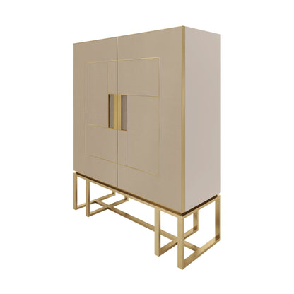 Side of Inlaid leather cabinet with geometric brass details 
