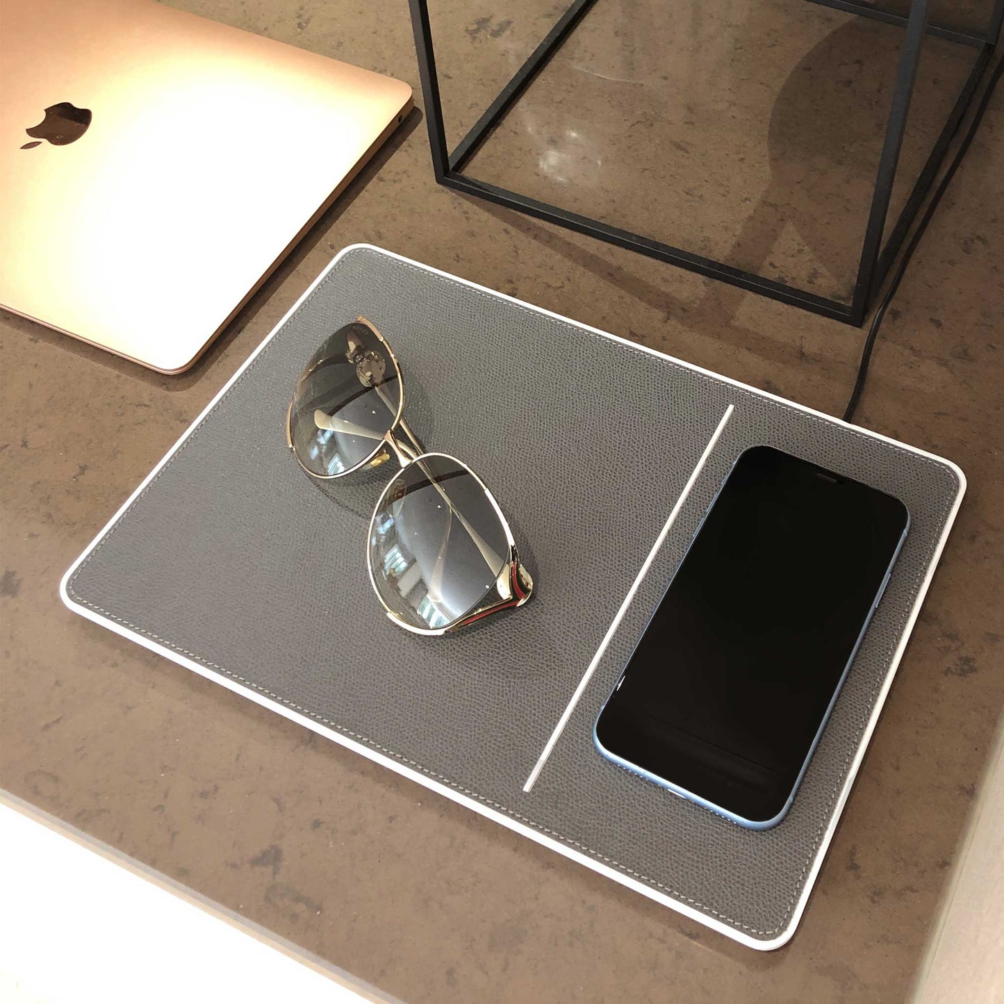 Steve Leather Wireless Charging & Valet Station in Graphite