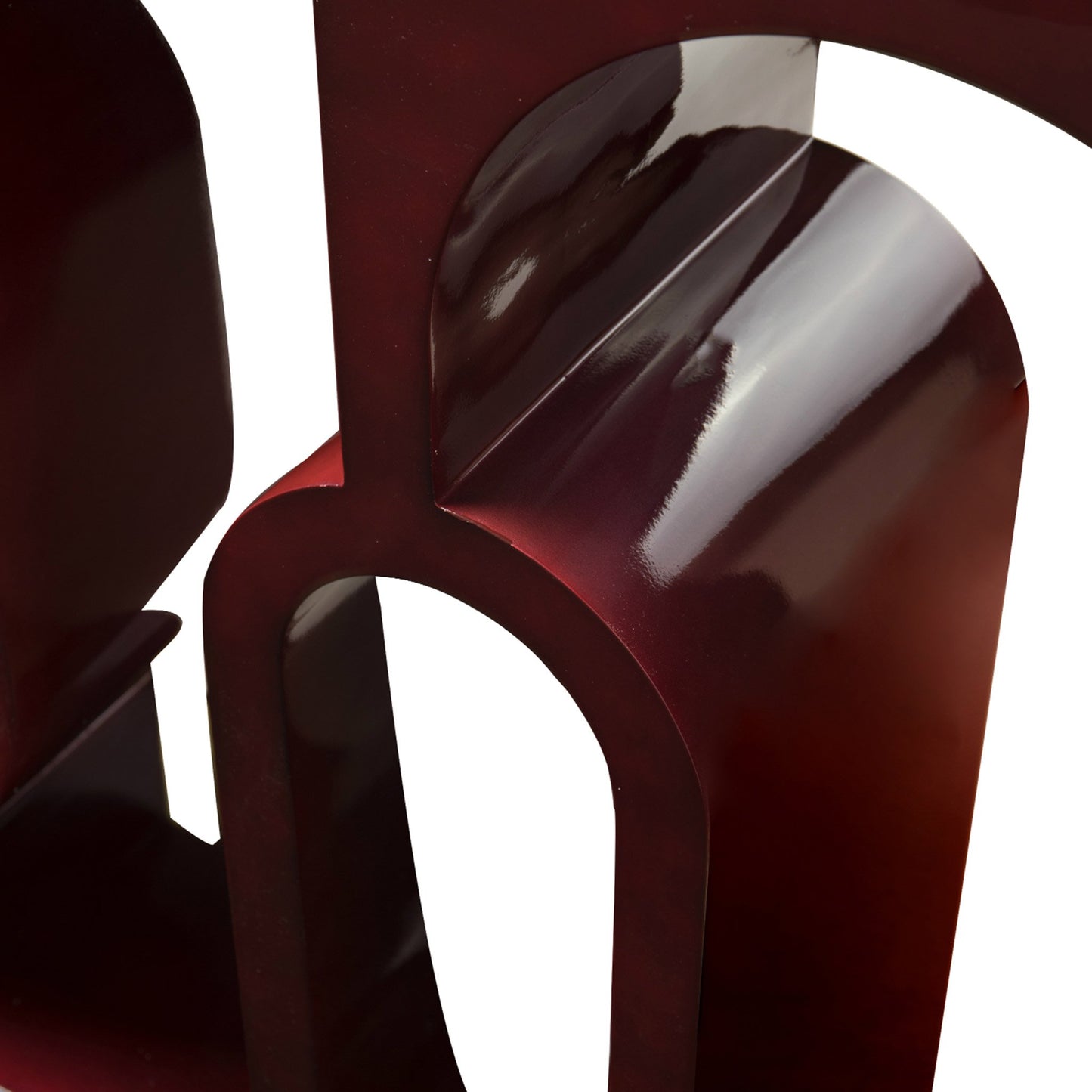 close up image of the red console table showing the high gloss surface