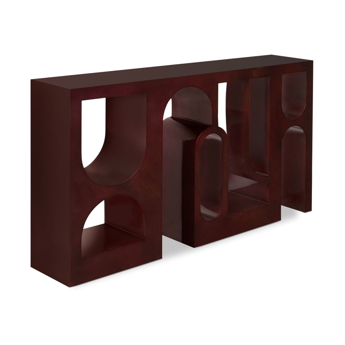 isometric view of the red high gloss console table