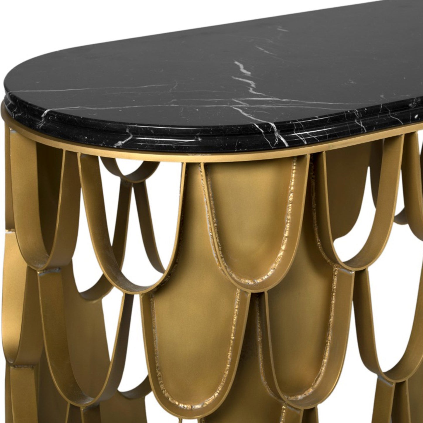 Detail of Marble top foyer table and gold brass