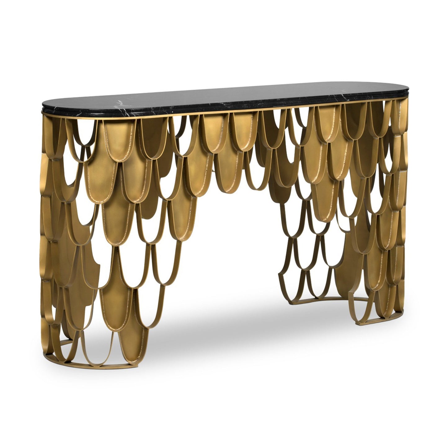 Marble top foyer table and gold brass isometric view