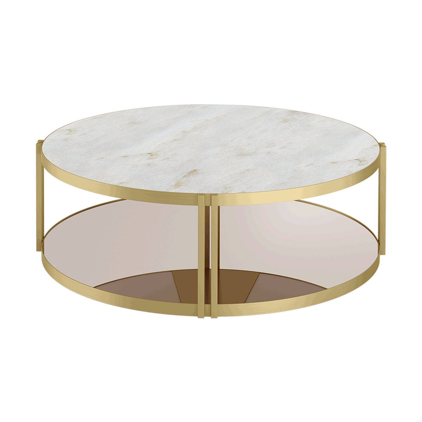 Luxurious marble top round coffee table with bronze mirror top