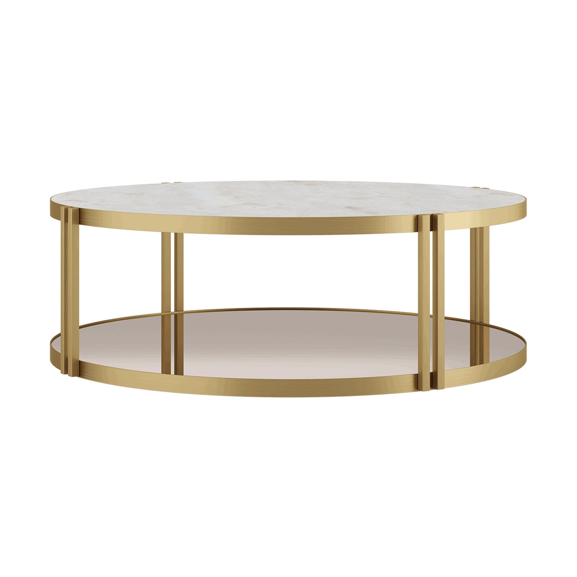 Luxurious marble top round coffee table with bronze mirror