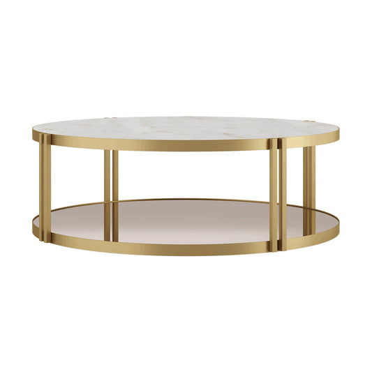 Luxurious marble top round coffee table with bronze mirror