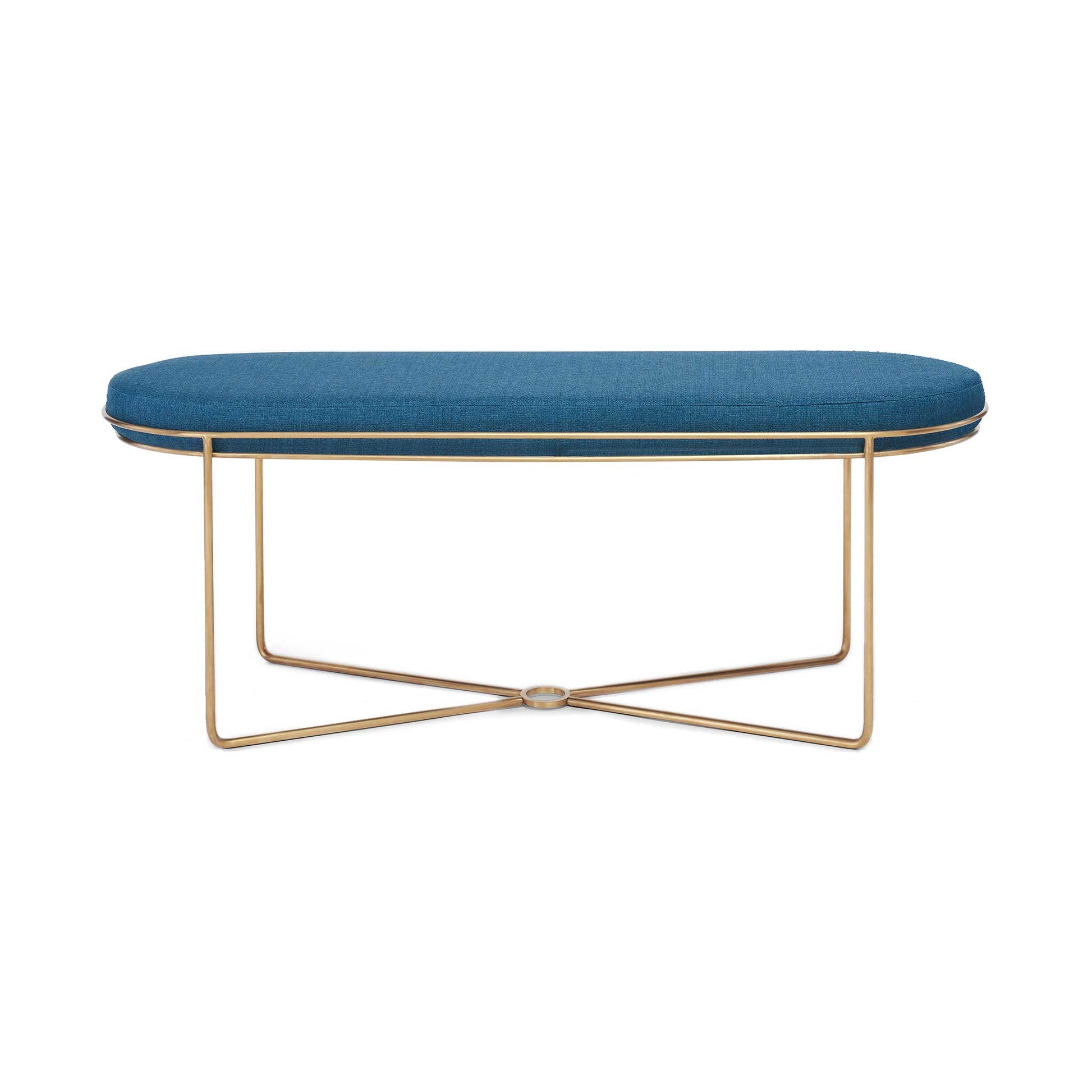 Metal frame upholstered bench blue