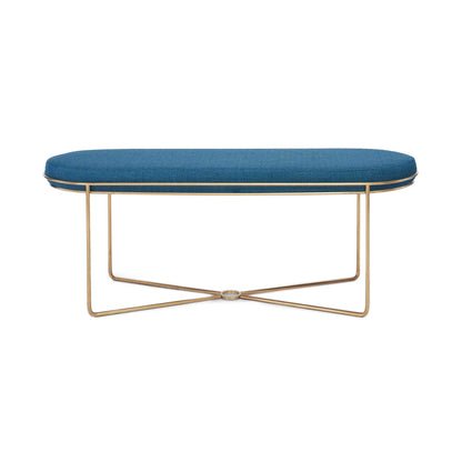 Metal frame upholstered bench blue