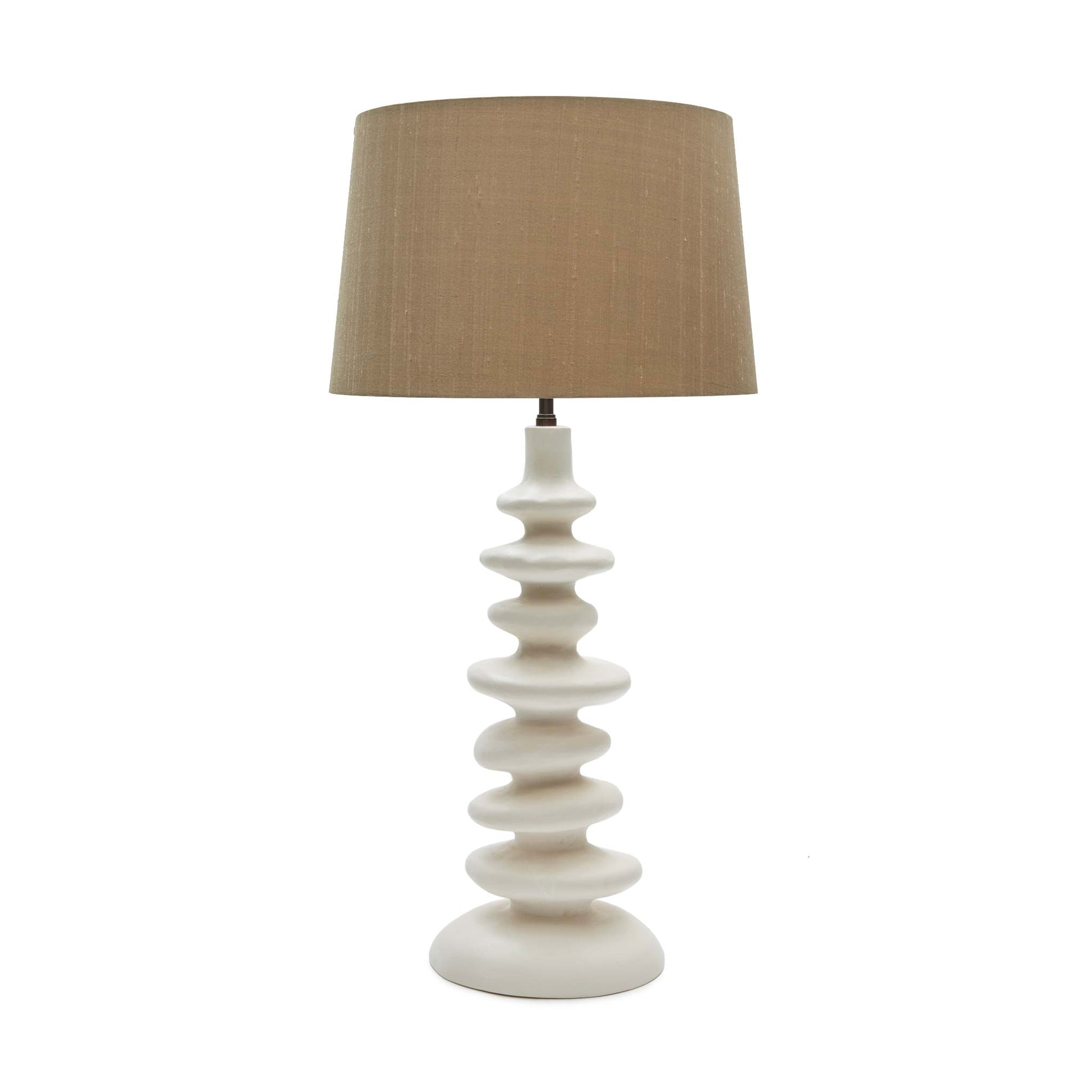 White jesmonite plaster stacked abstract style lamp base 