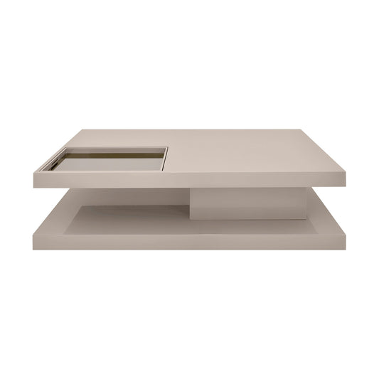 Gloss coated minimal and modern low coffee table with mirror inlay tray.