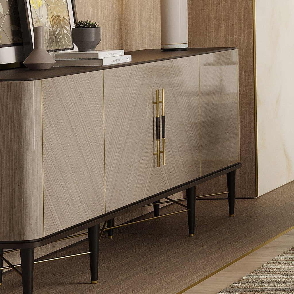 Lifestyle image of modern high gloss wood sideboard in luxury home