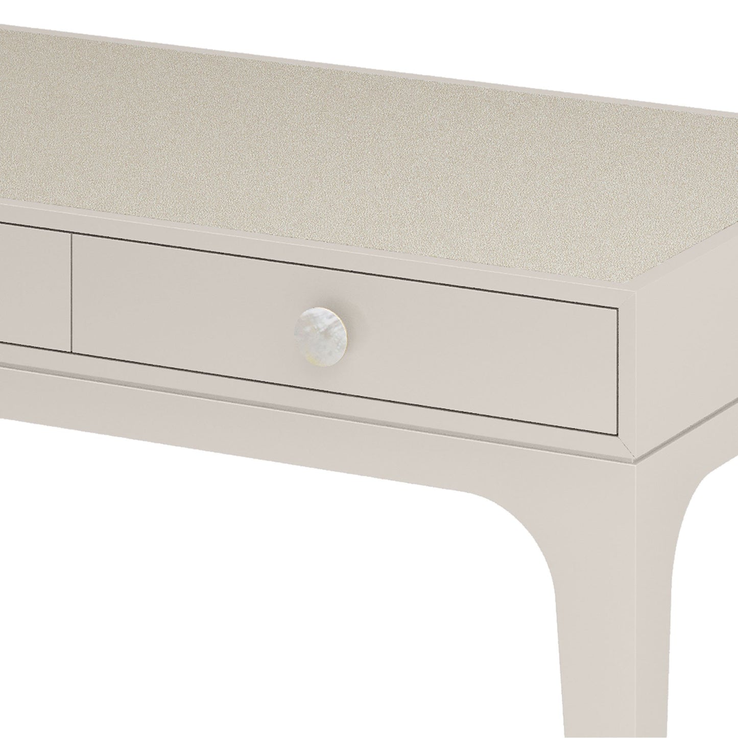 Detail of modern light wood desk with leather inlay. The chic wooden structure and leather inlay of the New York desk creates the perfect piece for your high end home office space.