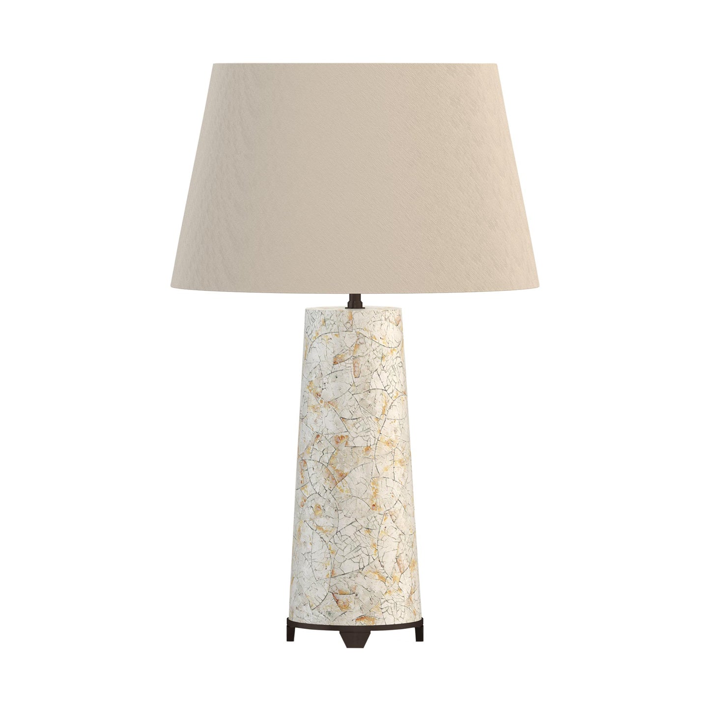 Sea eggshell tapered lamp base with bronze base and feet.