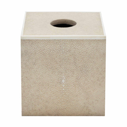 Square natural shagreen luxury tissue box with white bone trim