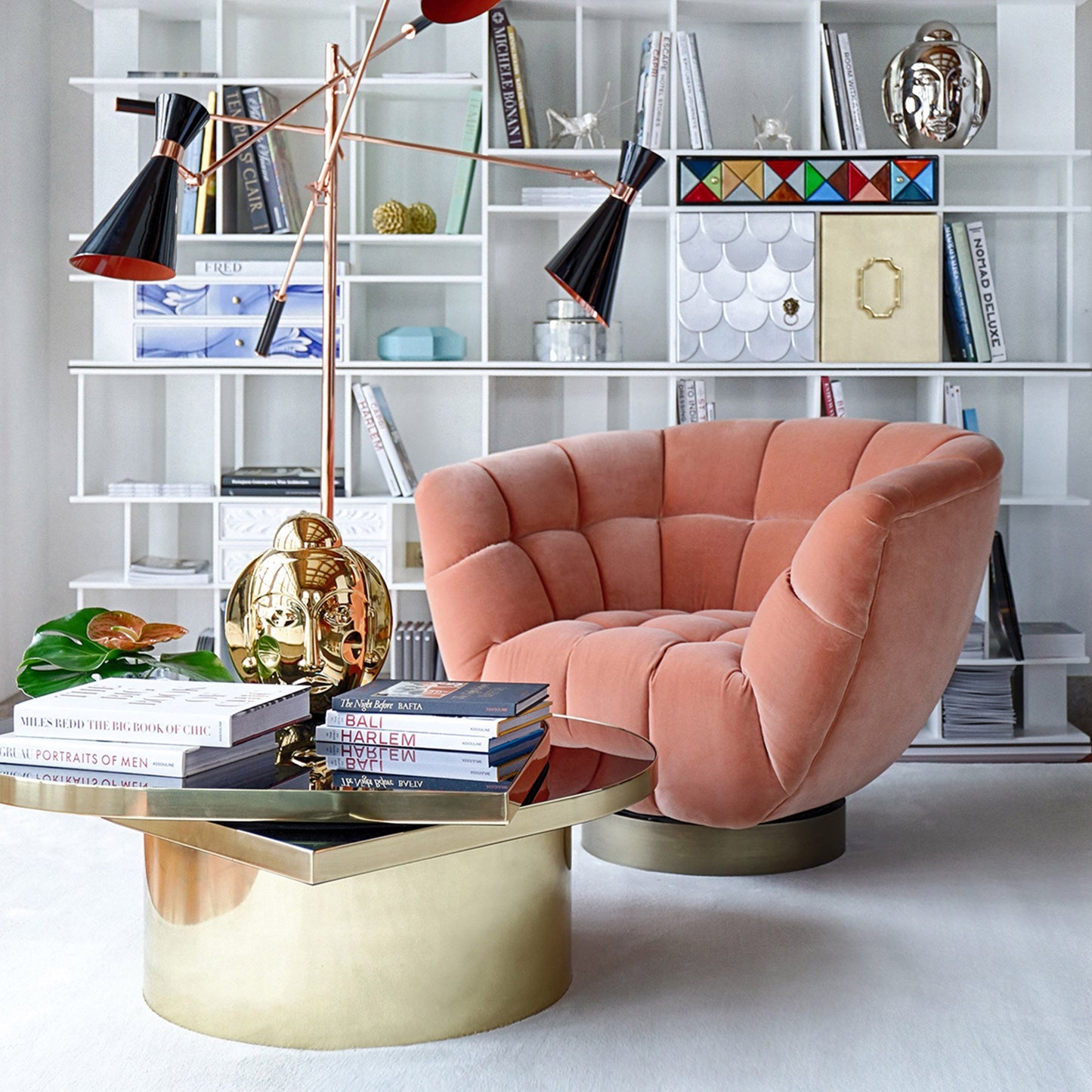 Red round Swivel upholstered chair in luxury living room