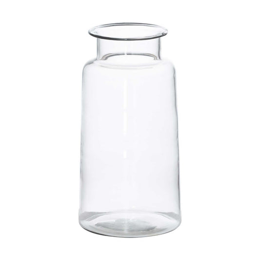 Slim slightly tapered glass vase with wide neck