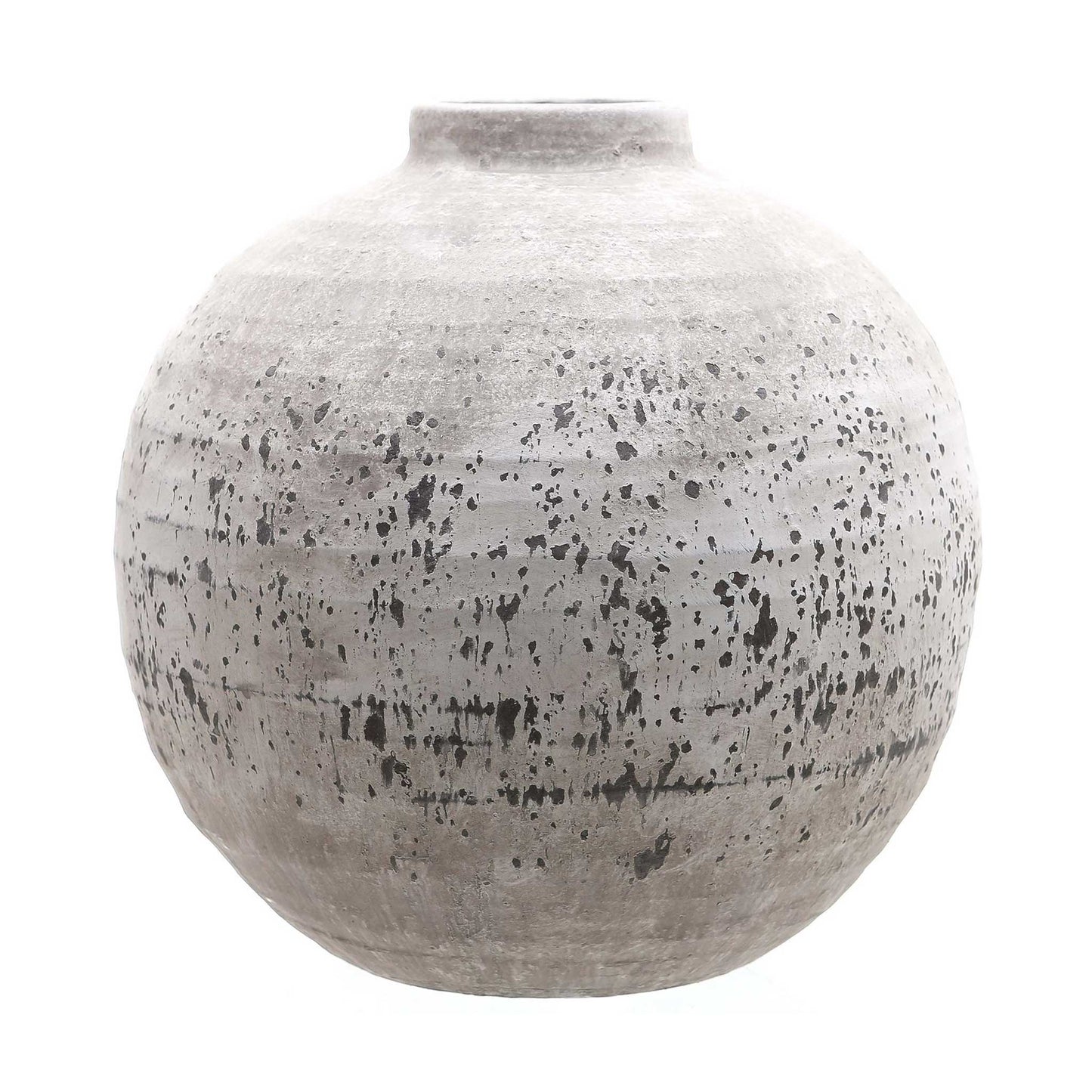 Large rustic and stone effect ceramic vase. Spherical shape.