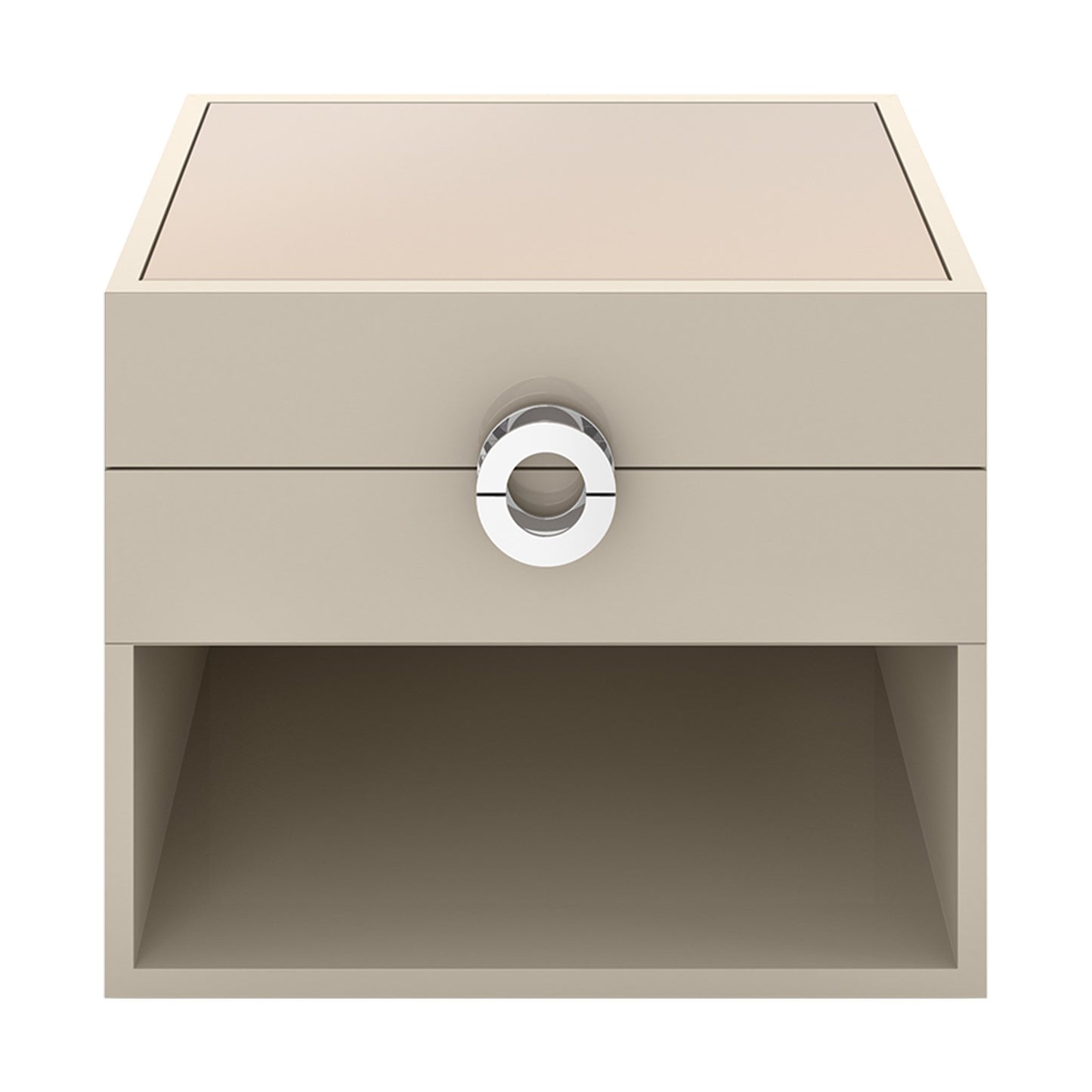 Minimal style gloss lacquered bedside table with mirror inlay top