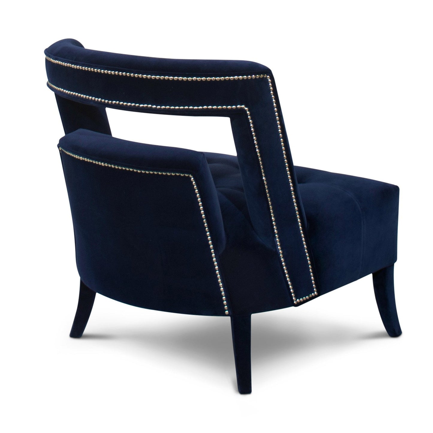 Back of Navy blue Upholstered living room chair