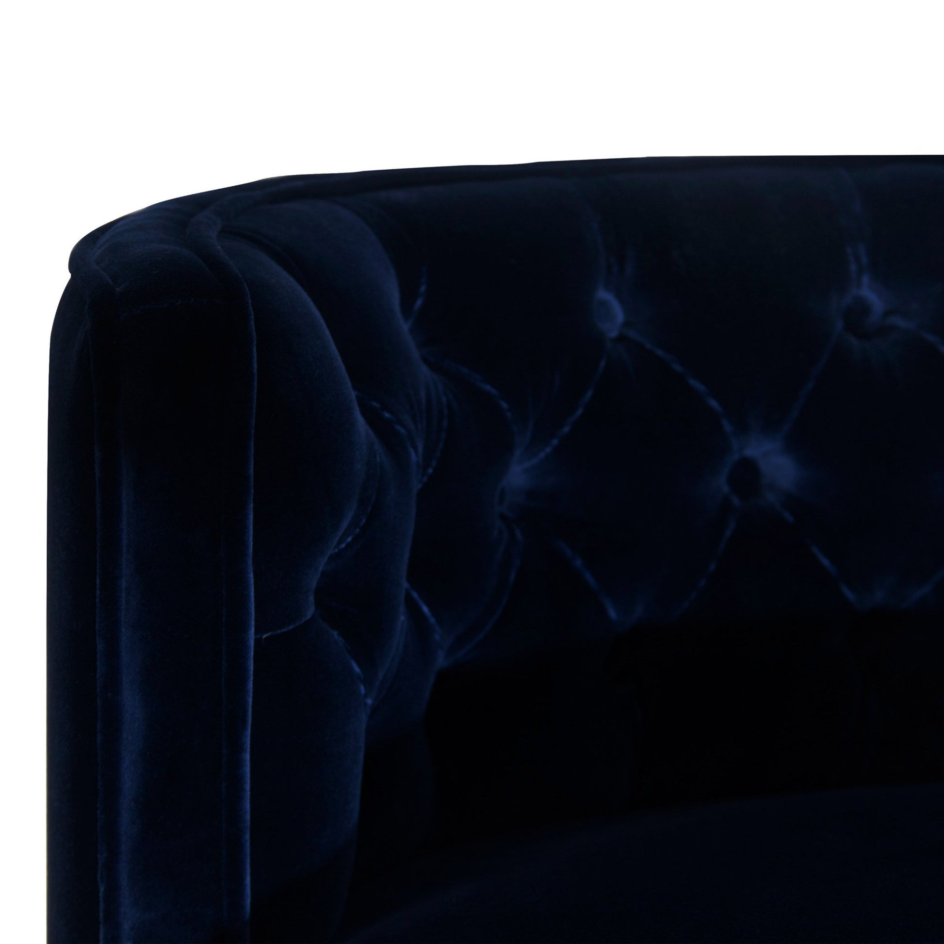 close up image of the button tufted inner back of the bar stool