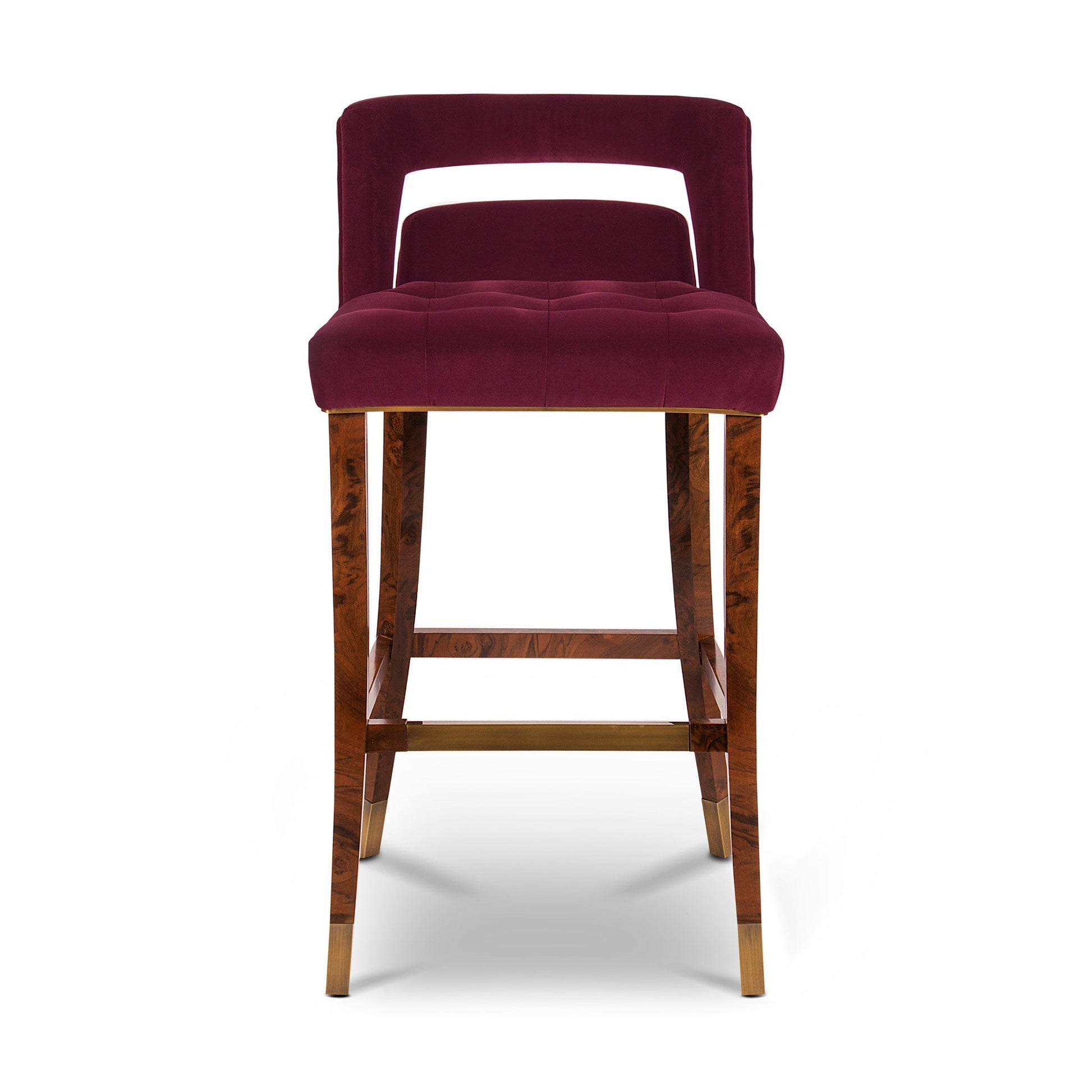 front of Velvet upholstered bar stools